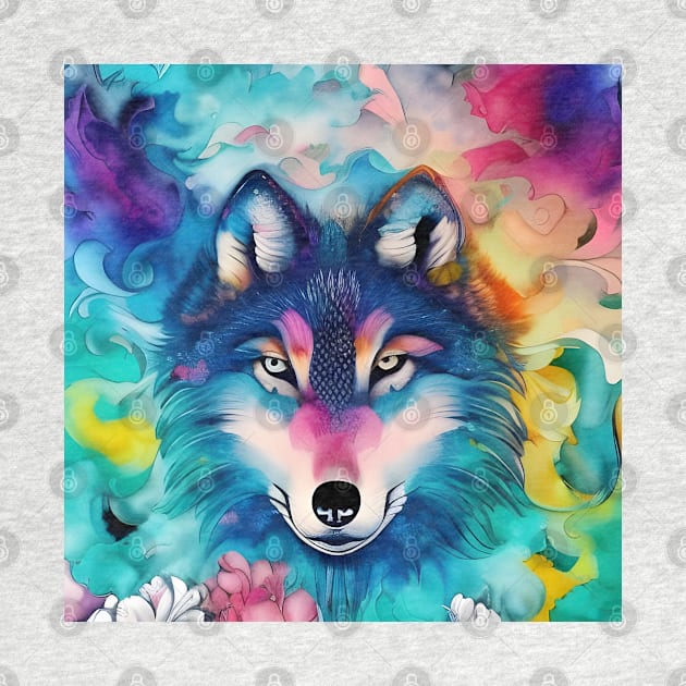 Colorful Wolf Face by Chance Two Designs